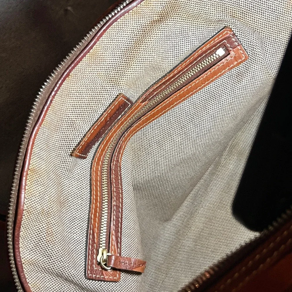 Dooney Bourke Leather Zebra Embossed Satchel Brown Shoulder Bag Large 90's - Picture 15 of 16